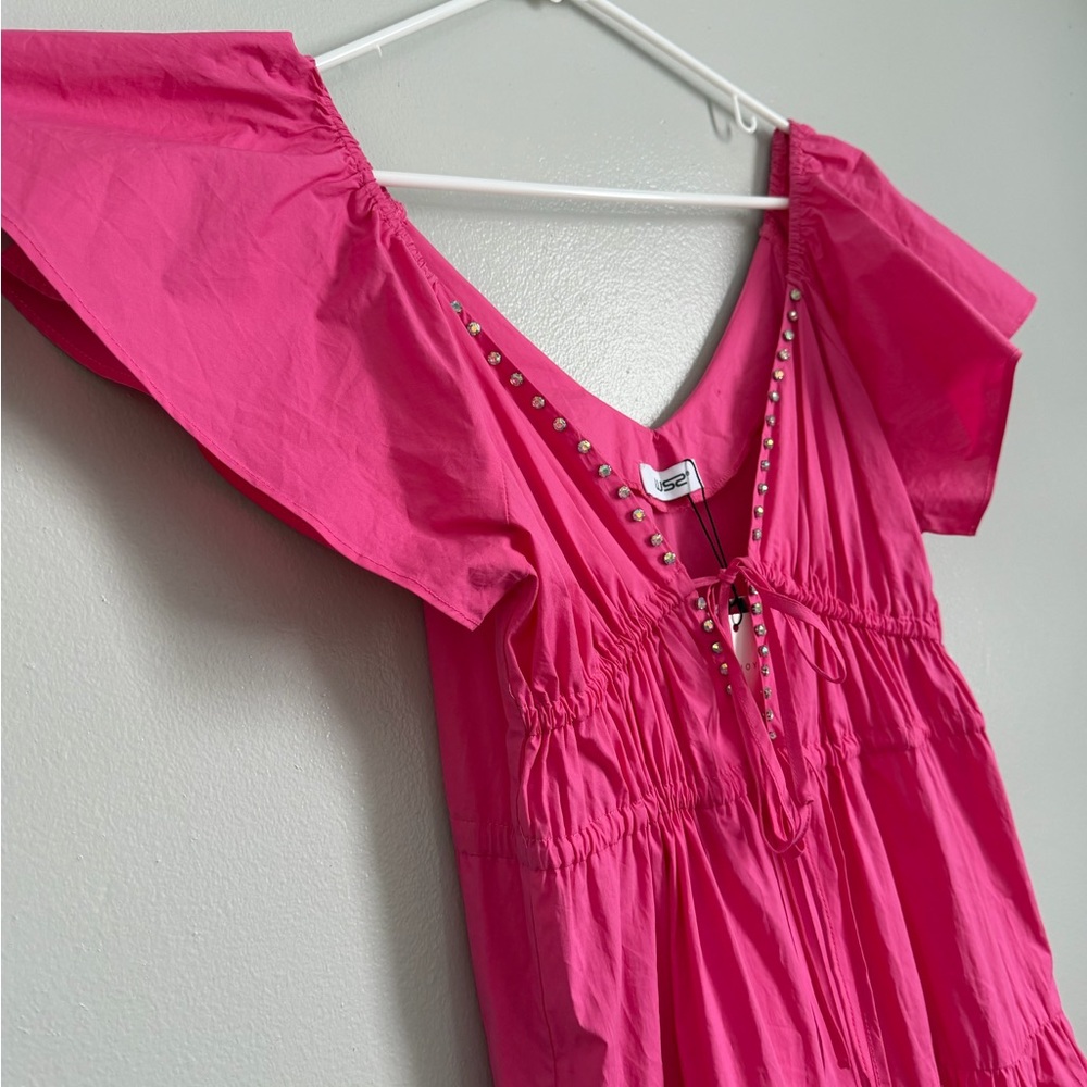 Pink maxi dress with ruffles and stepped skirt - Picture 5 of 11